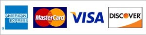 Credit cards we accept include AmEx, MasterCard, Visa, and Discover
