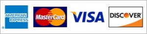 Credit cards we accept include AmEx, MasterCard, Visa, and Discover
